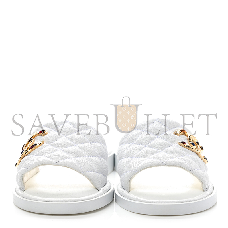CHANEL MULES SHINY GOATSKIN & METAL WHITE G38794 X56519 0N778